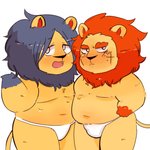 anthro black_mane bottomwear clothed clothing duo fur loincloth male mane overweight scar simple_background tan_body tan_fur hyaku_(artist) animal_crossing nintendo aziz_(animal_crossing) elvis_(animal_crossing) felid lion mammal pantherine 1:1