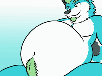 abdominal_bulge ambiguous_gender ambiguous_prey anthro anthro_pred belly big_belly black_body black_fur blue_background blue_body blue_fur burping cheek_tuft duo eyes_closed facial_hair facial_tuft fur goatee gradient_background green_body green_facial_hair green_fur green_goatee green_hair hair huge_belly inside_stomach jewelry looking_down looking_down_at_self male male_pred narrowed_eyes navel necklace necklace_only nude nude_anthro nude_male open_mouth oral_vore simple_background smile sound_effects struggling struggling_prey tail teeth text tuft unseen_prey vore white_background white_body white_fur tanio tanio_(character) canid canine canis domestic_dog fox husky hybrid mammal nordic_sled_dog spitz 2d_animation 4:3 animated