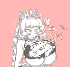 big_breasts blush breasts dialogue duo female feral huge_breasts humanoid_focus interrobang looking_at_breasts orange_eyes simple_background solo_focus text under_boob pincerpencil animal_humanoid aquatic avian bird cat_humanoid felid felid_humanoid feline feline_humanoid fish gull humanoid lari larid mammal mammal_humanoid