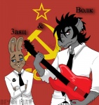blue_eyes canine cigarette couple demon_irah ear_piercing guitar hammer_and_sickle lagomorph nu_pogodi piercing rabbit red_eyes wolf
Rating: Safe
Score: 2
User: Skwirl
Date: June 06, 2010
