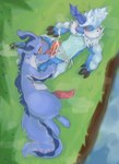 anthro anthro_on_feral beard bedroom_eyes bestiality blue_body blue_fur blue_horn blush bodily_fluids creek cum cum_on_penis cum_on_tongue duo duo_focus ejaculation facial_hair fellatio feral fur genital_fluids genitals grass group heart_symbol holding_penis hooves horn licking looking_at_another looking_at_genitalia looking_pleasured lying male male/male narrowed_eyes nature nature_background on_back on_side on_side_handjob oral penile penis penis_lick pink_penis pink_tongue plant red_eyes seductive sex splurt throbbing throbbing_penis tongue unusual_anatomy unusual_genitalia unusual_penis yellow_body shieshuqqq nintendo pokemon fan_character generation_5_pokemon generation_6_pokemon goodra pokemon_(species) samurott absurd_res hi_res