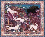 black_body blue_collar chasing collar dandelion detailed_border feral flower fur green_collar group holly_(plant) horn medieval_style plant quadruped rose_(flower) tree white_body white_fur yocholol mythology anatid anseriform avian bird bovid canid canine canis caprine deer domestic_dog duck equid equine felid fox goat lagomorph leporid lion mammal mythological_creature mythological_equine pantherine rabbit unicorn hi_res
