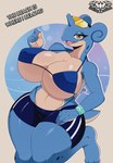 anthro big_breasts blue_body breasts clothed clothing female generation_1_pokemon hi_res horn huge_breasts knightmoonlight98 lapras looking_at_viewer mammal nintendo pokemon pokemon_(species) simple_background smile solo thick_thighs