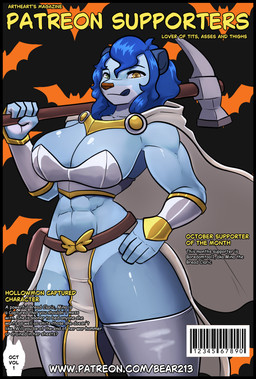 abs anthro armor barcode bedroom_eyes bikini_armor black_border blue_body blue_hair border bottomwear breasts cape cleavage cleric cloak clothed clothing curvy_figure female hair half-closed_eyes hammer hand_on_hip heterochromia hourglass_figure legwear licking licking_lips loincloth multicolored_body muscular muscular_anthro muscular_arms muscular_female narrowed_eyes navel pose seductive short_hair small_waist solo stockings strong_female text thick_thighs thigh_highs tongue tongue_out tools unconvincing_armor warhammer warrior white_body wristband bear213 nintendo pokemon minatsu_(boredomtool) generation_5_pokemon mammal mustelid oshawott otter pokemon_(species) cover english_text half-length_portrait hi_res magazine_cover pinup portrait