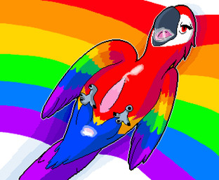 anatomically_inaccurate bestiality bodily_fluids cloacal_penis cum cum_in_ass cum_in_mouth cum_inside feral genital_fluids lgbt_pride lying male on_back pride_color_flag pride_colors solo hrelterskrelter avian bird parrot digital_media_(artwork) hi_res pixel_(artwork)