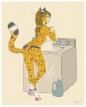 anthro appliance big_breasts biped blue_eyes border breasts brown_hair clothed clothing female footprint hair laundry laundry_machine leopard_spots looking_at_viewer panties pawpads pawprint paws russian simple_background solo spots tail topless underwear washing_machine white_background white_border alkarez viktoria_(darkewulf) amur_leopard felid leopard mammal pantherine