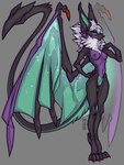 anthro big_ears black_body breasts claws female genitals hair membrane_(anatomy) membranous_wings nails nipples pussy solo white_hair wings misericorde nintendo pokemon canid canine fox generation_6_pokemon hybrid mammal noivern pokemon_(species) 3:4 hi_res