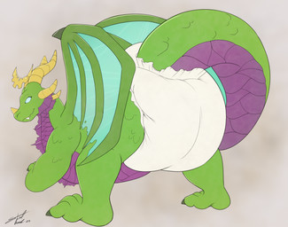 big_diaper butt clothed clothing diaper diaper_fetish female feral looking_at_viewer looking_back presenting presenting_hindquarters rear_view smile smiling_at_viewer solo wearing_diaper steelshark blizzard_entertainment mythology warcraft ysera animal_humanoid dragon dragon_humanoid humanoid mythological_creature mythological_scalie scalie absurd_res hi_res