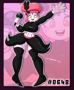 big_breasts black_bottomwear black_clothing black_legwear black_skirt black_stockings black_topwear blowup_background bottomwear breasts clothing electronics female forehead_gem gem hair holding_microphone holding_object huge_breasts legwear magenta_clothing magenta_hair microphone muscular muscular_female open_mouth orange_eyes pokedex_number pokemorph simple_background skirt solo stockings text thick_thighs topwear torn_clothing white_body sawcraft1 nintendo pokemon melanie_(al33444) generation_5_pokemon humanoid legendary_pokemon meloetta meloetta_(pirouette_form) pokemon_(species) pokemon_humanoid shiny_pokemon 2026 absurd_res artist_name hi_res
