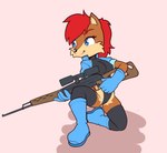 anthro blue_eyes brown_body clothing female gloves gun hair handwear jacket kneeling legwear leotard looking_aside ranged_weapon red_hair rifle sniper_rifle solo svd thigh_highs topwear weapon fourssss archie_comics sega sonic_the_hedgehog_(archie) sonic_the_hedgehog_(comics) sonic_the_hedgehog_(series) sally_acorn chipmunk ground_squirrel mammal rodent sciurid 2024 hi_res