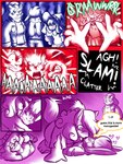 allison_goleta anthro blush bovid bovine canid canine cattle claire_higsby comic dialogue felid female female/female fox group heart_symbol hi_res jodie_caldwell lagomorph leporid mammal melody_amaranth mythological_canine mythological_creature mythology on_top_of pantherine rabbit screaming sound_effects super_lesbian_animal_rpg tail tail_motion tailwag tiger trans_(lore) trans_woman_(lore) were werecanid werecanine werewolf winguthings