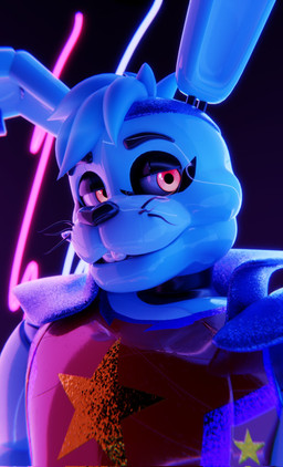 accessory anthro blue_body blue_hair blue_headband blurred_background bodysuit buckteeth clothing eyebrows glistening glistening_body glistening_clothing glistening_eyes glistening_nose glowing glowing_eyes hair half-closed_eyes headband looking_at_viewer machine male narrowed_eyes neon_lights red_bodysuit red_clothing red_eyes red_skinsuit short_hair shoulder_pads skinsuit smile smiling_at_viewer solo teeth tight_clothing whiskers vincead jizzyfox_(modeler) five_nights_at_freddy's five_nights_at_freddy's:_security_breach scottgames steel_wool_studios glamrock_bonnie_(fnaf) animatronic lagomorph leporid mammal rabbit robot robot_anthro 2025 3d_(artwork) bust_portrait digital_media_(artwork) hi_res portrait