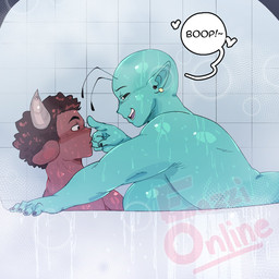 anthro arm_support bathing bathtub boop breasts cowgirl_position ear_piercing ear_ring eazzionline female female_on_top from_front_position heteroe horn lying_on_person male nude nude_female nude_male on_bottom on_top piercing ring_piercing sex suggestive teasing eazzi0nlin3 alien bison bovid bovine mammal 1:1 hi_res