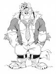 anthro clothed clothing fur male muscular muscular_anthro muscular_male solo super-tuler werewaffle canid canine canis mammal wolf 2017 greyscale hi_res monochrome