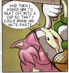 anthro big_eyes dialogue female fur looking_at_viewer pink_body pink_fur poking smile solo text toony third-party_edit veck archie_comics classic_sonic_(universe) sega sonic_the_hedgehog_(archie) sonic_the_hedgehog_(comics) sonic_the_hedgehog_(series) rosy_the_rascal_(archie) eulipotyphlan hedgehog mammal english_text low_res