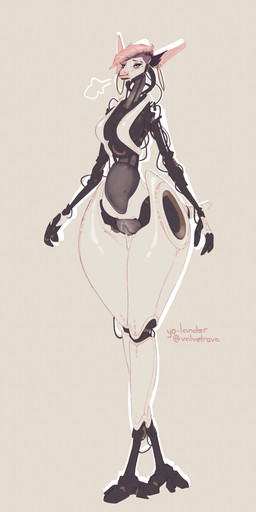 anthro big_breasts biped black_lipstick bodily_fluids bottomless bra bra_only breasts clothed clothing cybernetics ear_piercing ears_up eyeliner facial_piercing female genital_fluids genitals hair leaking lipstick machine makeup mechanical_arm mechanical_leg mechanical_pussy mechanical_tail nose_piercing piercing pink_hair pussy_juice_leaking ring_piercing short_hair side_boob simple_background skimpy solo standing tan_background text underwear underwear_only vaginal_fluids vulva wide_hips yo-lander val_(yo-lander) canid canine canis cyborg dalmatian domestic_dog mammal 1:2 2025 absurd_res english_text hi_res signature trans_(lore) trans_woman_(lore)