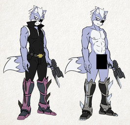 anthro biped censor_bar claws clothed clothing cybernetics dipstick_tail grumpy gun jacket jumpsuit kemono machine male markings mostly_nude multicolored_tail prosthetic prosthetic_leg prosthetic_limb ranged_weapon simple_background solo standing tail tail_markings textured_background toe_claws topwear weapon raxkiyamato nintendo star_fox wolf_o'donnell canid canine canis cyborg mammal wolf 2015 censored digital_media_(artwork) sketch