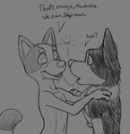 after_kiss anthro bodily_fluids dialogue drooling duo female fur male male/female open_mouth saliva saliva_string simple_background smile tail text young young_anthro young_female young_male misterpickleman bluey_(series) bluey_heeler mackenzie_border_collie australian_cattle_dog canid canine canis cattledog domestic_dog herding_dog mammal pastoral_dog digital_media_(artwork) english_text monochrome