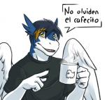 anthro beverage coffee container cup dialogue holding_container holding_cup holding_object male solo text nameless00 undertale undertale_(series) annoying_dog_(undertale) clei windragon spanish_text translated