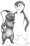 anthro beak duo female fur nude size_difference asthexiancal dreamworks over_the_hedge surf's_up lani_aliikai stella_(over_the_hedge) avian bird mammal mephitid penguin skunk striped_skunk 2010 monochrome