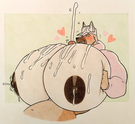 anthro areola baseball_cap big_areola big_muscles big_nipples big_pecs black_nipples blush bodily_fluids clothed clothing cum cum_on_chest cum_on_hat cumshot duo ejaculation genital_fluids genitals hat headgear headwear heart_symbol hoodie huge_muscles huge_pecs humanoid_genitalia humanoid_penis hyper hyper_muscles hyper_pecs lactating long_penis male male/male male_lactation milk_stream muscular nipples pecjob pecs penis projectile_lactation raised_clothing raised_shirt raised_topwear sex shirt shrug_(clothing) topwear twitter_hoodie cnb2804 meme_clothing canid canine canis domestic_dog mammal 2026 hi_res meme