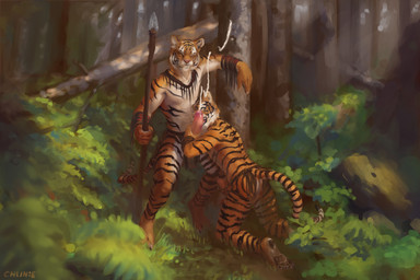 5_fingers 5_toes abs anthro athletic barefoot biceps black_pawpads bodily_fluids bottomwear bottomwear_aside butt claws clothed clothing clothing_aside cum cumshot day detailed_background digitigrade duo ejaculation erection feet fingers foreskin forest fur genital_fluids genitals glans grass handjob hindpaw holding_object holding_weapon humanoid_genitalia humanoid_penis kneeling licking loincloth loincloth_aside loincloth_only male male/male masturbation melee_weapon mostly_nude navel open_mouth oral orange_body orange_fur orgasm outside partially_retracted_foreskin pawpads paws pecs penile penile_masturbation penis penis_lick plant plantigrade polearm precum retracted_foreskin sex smile soles standing striped_body striped_fur stripes teeth toe_claws toes tongue tongue_out topless tree tribal weapon white_body white_fur chunie felid mammal pantherine tiger 2017 adobe_photoshop_(artwork) digital_media_(artwork) digital_painting_(artwork) hi_res painting_(artwork)
