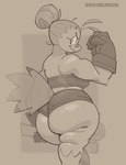 5_fingers anthro beak big_butt bottomwear bra breasts butt butt_focus butt_squish clothed clothing feathers female fingers flexing gloves grey_hair hair hammer handwear huge_butt looking_at_viewer looking_back mature_anthro mature_female medium_breasts muscular muscular_anthro muscular_female non-mammal_breasts presenting rear_view shorts simple_background slightly_chubby slightly_chubby_anthro slightly_chubby_female smile smirk solo squish tail tail_feathers text thick_thighs tied_hair tight_bottomwear tight_clothing tools underwear wide_hips doodledox sledge_(doodledox) avian bird 2025 english_description english_text half-length_portrait monochrome portrait shaded