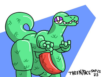 balls big_balls big_penis feral genitals glistening glistening_body green_body huge_balls huge_penis hyper hyper_balls hyper_genitalia looking_at_viewer male penis red_penis solo tapering_penis what theenyface dinosaur prehistoric_species reptile saurischian scalie theropod tyrannosaurid tyrannosauroid tyrannosaurus tyrannosaurus_rex 4:3