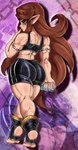 athletic big_butt black_sclera bra brown_hair butt clothing feet female footwear hair humanoid_pointy_ears long_hair markings muscular muscular_female muscular_legs not_furry pointy_ears short_stack socks soles solo sports_bra sportswear stirrup_socks tattoo thick_thighs toned_female underwear reliusmax fan_character elf human humanoid mammal nymph absurd_res hi_res