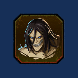 bangs black_border black_hair blue_eyes blue_sclera border brown_background furrowed_eyebrows hair humanoid_pointy_ears light long_hair male male_humanoid no_eyebrows not_furry pointy_ears simple_background solo tan_body tan_skin teeth unknown_artist attack_on_titan dead_by_daylight eren_jaeger humanoid titan_(attack_on_titan) 1:1 2026 alpha_channel bust_portrait colored crossover digital_drawing_(artwork) digital_media_(artwork) english_description icon lighting official_art portrait shaded