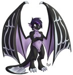 anthro black_body black_scales blush blush_lines claws crossed_arms genitals hair long_claws male navel nude penis purple_body purple_eyes purple_hair purple_scales scales shy simple_background solo standing tail toe_claws white_background wing_size_difference wings young young_anthro young_male sydneysnake mythology thanatos_talimenios dragon mythological_creature mythological_scalie scalie