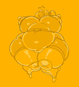 areola belly big_areola big_belly big_breasts big_nipples breasts female front_view genitals heart_symbol huge_belly huge_breasts huge_nipples huge_thighs knock-kneed machine navel nipples not_furry obese obese_female overweight overweight_female simple_background solo thick_thighs vulva yellow_background nsfwoaf mario_bros nintendo super_mario_sunshine f.l.u.d.d. robot 2026 digital_drawing_(artwork) digital_media_(artwork) english_description full-length_portrait hi_res monochrome portrait