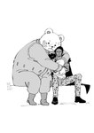 angry anthro duo fur hug male male/male size_difference white_body white_fur nekokat42 one_piece bepo_(one_piece) trafalgar_law bear human mammal polar_bear ursine hi_res monochrome