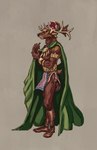 anthro armor bottomwear cape clothed clothing headgear helmet jewelry kilt loincloth looking_aside looking_at_viewer male minoan simple_background solo standing momamo mo_(momamo) cervine deer elk mammal 2025 absurd_res hi_res sketch