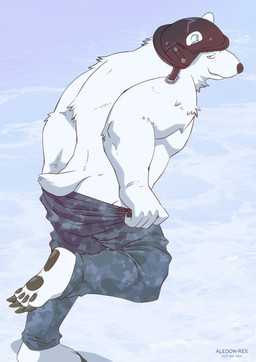anthro armor biceps bottomwear bottomwear_down brown_nose brown_pawpads butt camo camo_bottomwear camo_clothing camo_pants camo_print claws clothed clothing fur furgonomics headgear helmet looking_back male muscular muscular_anthro muscular_male pants pants_down pants_only partially_clothed pattern_bottomwear pattern_clothing pattern_pants pawpads paws pecs removing_pants shirtless smile solo teeth text toe_claws topless undressing white_body white_fur aledonrex epic_games fortnite polar_patroller bear mammal polar_bear ursine 2021 artist_name digital_media_(artwork) hi_res