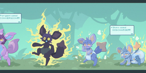 3_fingers 3_toes ambiguous_gender anthro big_diaper black_body black_fur black_tail blue_body blue_ears blue_fur blue_hair blue_inner_ear blue_nose blue_tail blush blush_lines clothed clothing diaper diaper_only duo electric_shock exclamation_point fangs featureless_crotch feces feet feral fingers forest forest_background fur gloves_(marking) grass hair hand_on_face markings multicolored_body narrowed_eyes nature nature_background on_one_leg open_mouth open_smile pink_nose plant pokemon_move pooping purple_body purple_ears purple_hair purple_markings purple_tail red_body shrub sitting_on_diaper smile soiled_diaper soiling soiling_diaper spiral standing tail teeth text text_box toes topless transformation transformation_sequence tree two_tone_body two_tone_tail unclean_diaper used_diaper using_diaper vines wearing_diaper wetness_indicator yellow_body yellow_fur yellow_inner_ear yellow_markings yellow_sclera yellow_tail bubblepuppers nintendo pokemon nystre_(character) generation_1_pokemon generation_4_pokemon pokemon_(species) porygon shinx 2025 english_text hi_res letterbox sequence