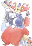 alternate_breast_size anthro big_butt big_dom_small_sub breast_rest breast_size_difference breasts bulging_breasts butt cinderace delphox digital_media_(artwork) digital_painting_(artwork) dominant dominant_female female female_focus forniphilia generation_6_pokemon generation_8_pokemon greedent group hi_res holowear_(pokemon) human juice_box male mammal nintendo obese obese_anthro obese_female objectification overweight overweight_anthro overweight_female pokemon pokemon_(species) pokemon_unite sitting_on_another size_difference smaller_male submissive submissive_male tapirclip volo_(pokemon) wide_hips