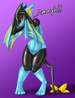 anthro black_latex blue_latex clothing costume digitigrade latex latex_clothing latex_skinsuit male multicolored_clothing multicolored_skinsuit skinsuit solo standing tight_clothing yellow_latex koekoek nintendo pokemon schikon_(character) bat generation_4_pokemon luxray mammal pokemon_(species) 2022 hi_res