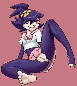 5_toes accessory anthro anus asian_clothing barefoot biped blue_body blue_eyebrows blue_fur blue_hair bottomwear breasts clitoral_hood clitoris clothed clothing east_asian_clothing eye_through_hair eyebrow_thorugh_hair eyebrow_through_hair eyebrows fangs feet female female_anthro flower flower_in_hair fur genitals hair hair_accessory humanoid_feet humanoid_genitalia humanoid_vulva japanese_clothing japanese_school_uniform midriff mouth_closed multicolored_body multicolored_fur no_underwear pink_background pink_bottomwear pink_clothing pink_eyes pink_nose pink_skirt plant plantigrade pleated_skirt plump_labia presenting presenting_vulva school_uniform serafuku shirt short_sleeves simple_background sitting skirt small_breasts smile smirk soles solo spread_legs spreading tan_body tan_fur teeth toes topwear translucent translucent_hair two_tone_body two_tone_fur uniform upskirt vulva white_clothing white_shirt white_topwear yellow_flower spacechoochoo animaniacs anime-aniacs warner_brothers dot_warner felid feline mammal 2025 hi_res