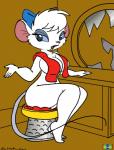 accessory anthro big_breasts biped bow_(feature) bow_accessory bow_ribbon breasts centered_hair_bow female hair_accessory hair_bow hair_ribbon mirror navel nude open_mouth ribbons sitting solo thimble pandafox_(artist) disney the_great_mouse_detective miss_kitty_mouse mammal mouse murid murine rodent hi_res