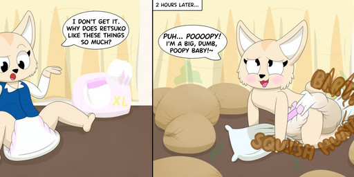 anthro before_and_after blouse bodily_fluids clean_diaper clothed clothing dialogue diaper diaper_humping diaper_package discarded_diaper female genital_fluids grinding masturbation pantsless_female pillow pillow_humping pooping self_humiliation sitting sitting_on_ground soiled_diaper solo sound_effects stink_fumes topless topless_female topwear unclean_diaper urine used_diaper wearing_diaper wet_diaper nyxiettenyxstar aggretsuko sanrio fenneko canid canine fennec_fox fox mammal true_fox sequence