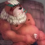 anthro belly big_belly eyes_closed humanoid_hands kemono male moobs nipples overweight overweight_male solo laohu lifewonders tokyo_afterschool_summoners kimun_kamui_(tas) bear mammal 1:1 2023 hi_res