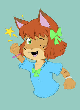 accessory anthro biped bow_ribbon bracelet brown_body brown_hair chibi clothed clothing countershade_face countershade_torso countershading female freckled_face freckles green_eyes hair hair_accessory hair_bow hair_ribbon jewelry looking_at_viewer multicolored_body one_eye_closed open_mouth open_smile pink_nose ribbons shirt short_hair simple_background smile solo star_(shape) teeth tongue topwear two_tone_body white_body wink winking_at_viewer young young_anthro young_female risingdragon tabitha_(risingdragon) domestic_cat felid feline felis mammal tabby_cat 2024 absurd_res hi_res