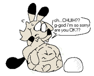 abdominal_bulge ambiguous_anthro ambiguous_gender ambiguous_pred anthro anthro_pred apology asking asking_another asking_if_okay belly belly_on_ground big_belly biped black_arms black_body black_ear_tips black_feet black_fur black_nose black_tail black_text bodily_fluids bubble_helmet chest_tuft dialogue different_sized_pupils dipstick_ears discarded_helmet dot_nose ear_markings ellipsis face_imprint feet foot_imprint frown fully_inside fur gloves_(marking) hair hand_on_face hands_on_own_face huge_belly huge_hips imprint larger_pred long_ears looking_at_belly looking_at_own_belly looking_at_self looking_down looking_down_at_belly looking_down_at_self markings monotone_background monotone_belly monotone_face monotone_hair monotone_tail motion_lines multicolored_body multicolored_ears multicolored_fur name_in_dialogue name_stutter nervous nervous_sweat nude_ambiguous nude_anthro open_frown open_mouth partial_speech_bubble question rumbling_stomach shocked short_legs simple_background size_difference soft_vore solo speech_bubble standing stuttering sweat sweatdrop tail talking_to_another talking_to_prey tan_arms tan_belly tan_body tan_ears tan_face tan_fur tan_hair tan_tuft text tuft two_tone_arms two_tone_body two_tone_ears two_tone_fur unseen_prey unwilling_pred unwilling_prey vore white_background wide_eyed wide_hips meatcanister chuih daniel_(meatcanister) chuchu_(chuchu_rocket) mammal mouse murid murine rodent 2026 digital_media_(artwork) english_description english_text full-length_portrait pixel_(artwork) portrait male_(lore)