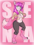 4_toes anthro barefoot canid canine claws clothed clothing digitigrade feet female fox green_eyes hair hi_res hoodie mammal meme meme_clothing monotone_text pink_body pink_hair pink_text sena_(kodanis) simple_background solo standing text tinydevilhorns toes topwear twitter_hoodie