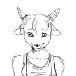 2_horns anthro breasts clothing eyebrows eyelashes female fur horn medium_breasts overalls shirt simple_background snout solo topwear white_background fidchellvore nan_quest nan_(nq) bovid caprine goat mammal 1:1 2011 black_and_white bust_portrait monochrome portrait