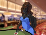 ace_of_hearts anthro biped black_body black_fur blackjack_(card_game) blue_nails blurred_background breasts brown_eyes brown_hair card card_game casino cleavage clothed clothing colored_nails dress evening_gown extended_arms female fur gaming hair heart_symbol hearts_(suit) jewelry long_hair looking_at_viewer mox_sapphire nails necklace playing_card poker_chip ponytail queen_of_hearts_(card) red_heart solo stack standing suit_symbol tail shariea sherri_mayim vegas canid canine canis domestic_dog mammal 2013 digital_media_(artwork) half-length_portrait hi_res portrait