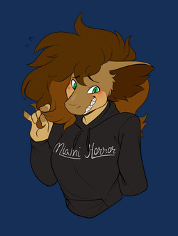 anthro brown_hair clothing female fluffy_ears green_eyes hair hoodie sheepish_grin solo topwear porko claire_dunaway_(sniperwaffle115) aquatic fish shark alpha_channel hi_res