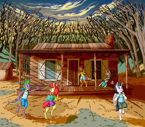 accessory anthro anthrofied back_wings backpack barefoot biped black_hair bottomwear bow_ribbon claws clothed clothing countershade_face countershade_tail countershade_torso countershading creepy digitigrade feathered_wings feathers feet female grey_body group hair hair_accessory hair_bow hair_ribbon head_spikes hooves horn looking_at_another male multicolored_body multicolored_hair open_mouth open_smile orange_body outside plant purple_eyes purple_hair red_hair ribbons shirt shorts sitting smile spade_tail spikes spikes_(anatomy) standing tail tan_body tan_countershading tank_top teeth toe_claws tongue topwear tree two_tone_body unguligrade unicorn_horn white_body wings yellow_body young young_anthro young_female young_male zooshi evil_dead friendship_is_magic hasbro my_little_pony mythology apple_bloom_(mlp) cutie_mark_crusaders_(mlp) rumble_(mlp) scootaloo_(mlp) spike_(mlp) sweetie_belle_(mlp) dragon equid equine horse mammal mythological_creature mythological_equine mythological_scalie pegasus pony scalie unicorn 2025 absurd_res hi_res