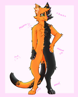 anthro chest_fur female front_view looking_away neutral_expression podd_(sixss) solo solo_focus standing sixss domestic_cat felid feline felis mammal original_character colored hi_res line_art